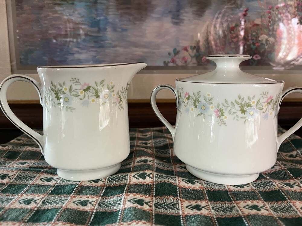 Johann Haviland Bavaria Germany Forever Spring Creamer and Lidded Sugar Bowl Set